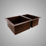 36" Veracruz Hammered Copper 60/40 Offset Double-Bowl Drop-In Kitchen Sink