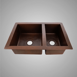 36" Veracruz Hammered Copper 60/40 Offset Double-Bowl Drop-In Kitchen Sink