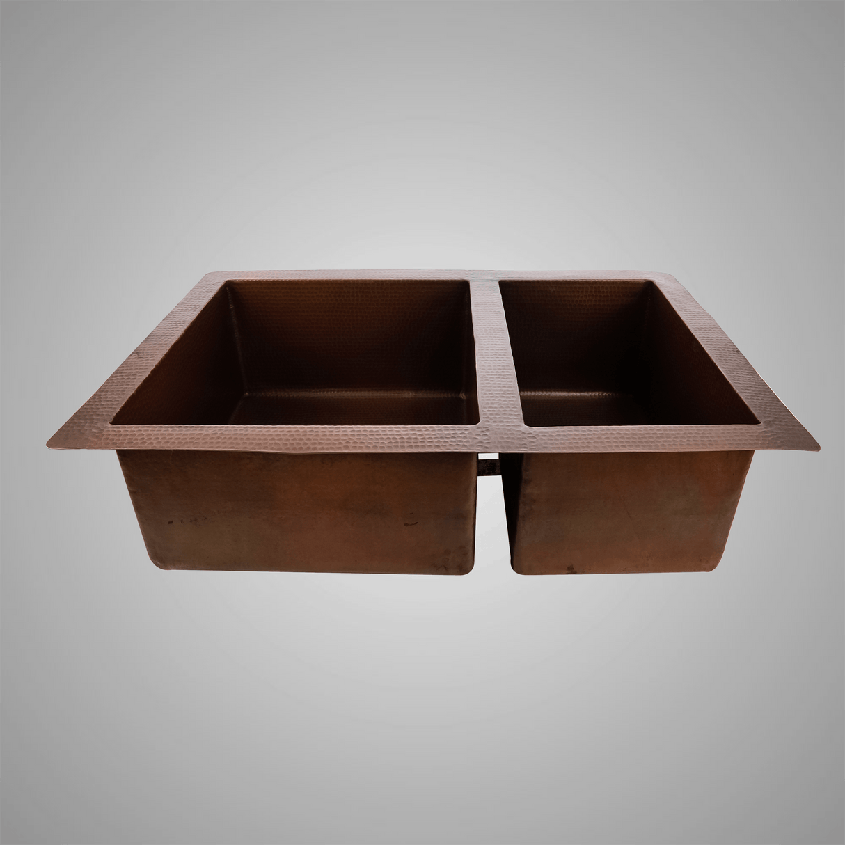 36" Veracruz Hammered Copper 60/40 Offset Double-Bowl Drop-In Kitchen Sink