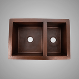 36" Veracruz Hammered Copper 60/40 Offset Double-Bowl Drop-In Kitchen Sink