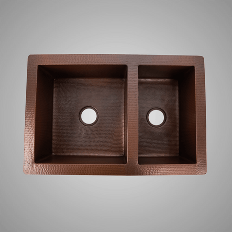 36" Veracruz Hammered Copper 60/40 Offset Double-Bowl Drop-In Kitchen Sink