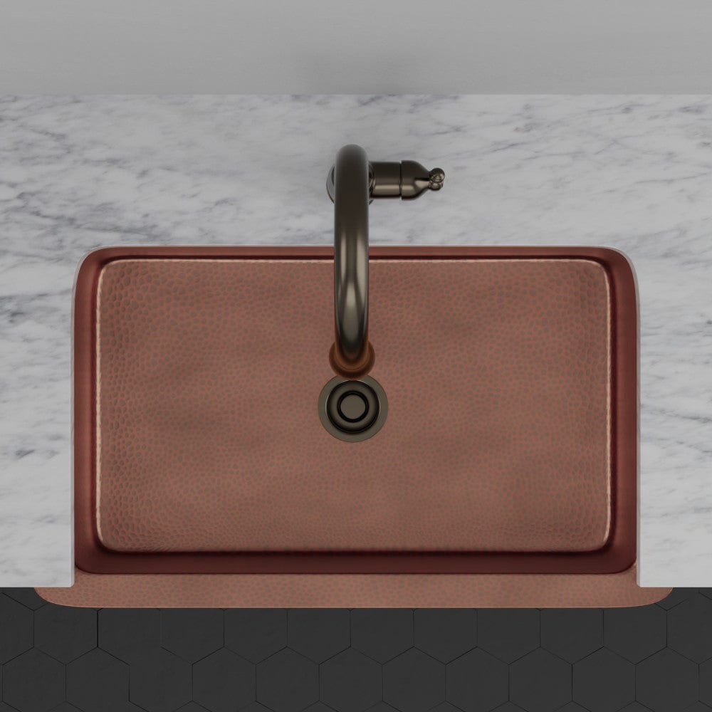 36" Verdin Single Bowl Hammered Copper Farmhouse Sink - Antique Copper Interior with Dark Copper Exterior