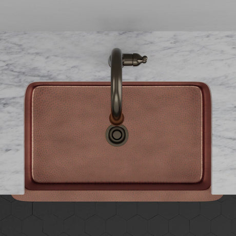 36" Verdin Single Bowl Hammered Copper Farmhouse Sink - Antique Copper Interior with Dark Copper Exterior