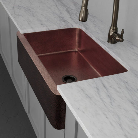 36" Verdin Single Bowl Hammered Copper Farmhouse Sink - Antique Copper Interior with Dark Copper Exterior
