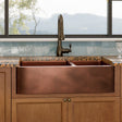 36" Viki 60/40 Hammered Copper Farmhouse Sink - Antique Copper Interior with Dark Copper Exterior