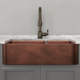 36" Viki 60/40 Hammered Copper Farmhouse Sink - Antique Copper Interior with Dark Copper Exterior