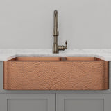 36" Wheaton Copper Hammered Apron 60/40 Offset Double-Bowl Farmhouse Sink