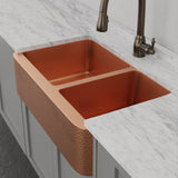 36" Wheaton Copper Hammered Apron 60/40 Offset Double-Bowl Farmhouse Sink