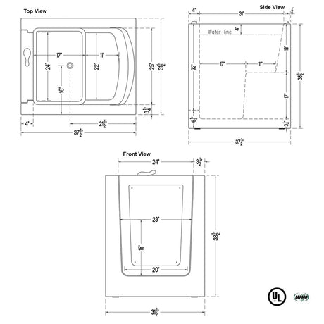 38" Astoria Compact Walk-In Tub - 39" Height