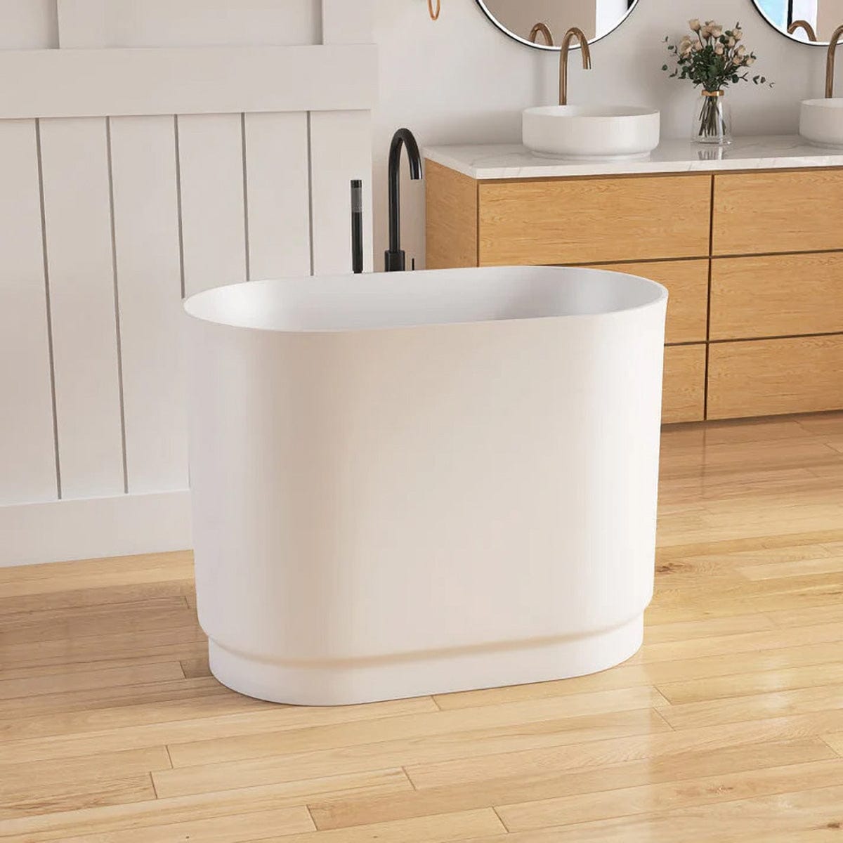 39'' Tatara Freestanding Tub Solid Surface Soaking Bathtub with Seat