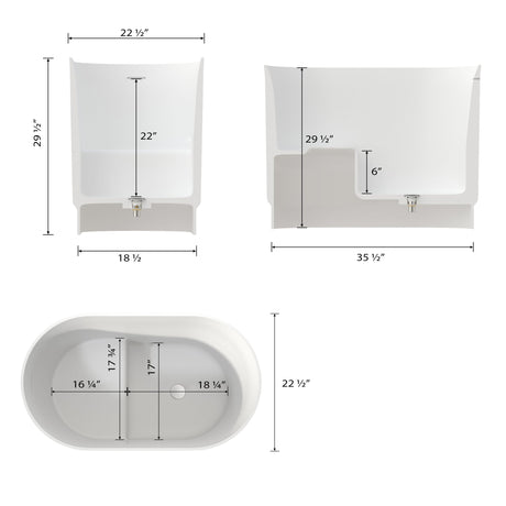 39'' Tatara Freestanding Tub Solid Surface Soaking Bathtub with Seat
