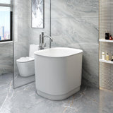 39" Akio Solid Surface Stone Resin Japanese Oval Soaking Bathtub with Integral Seat