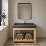 39" Amador Rectangular Cast Concrete Vessel Sink with Wood Stand - Dark Gray