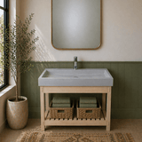 39" Amador Rectangular Cast Concrete Vessel Sink with Wood Stand - White Sandstone