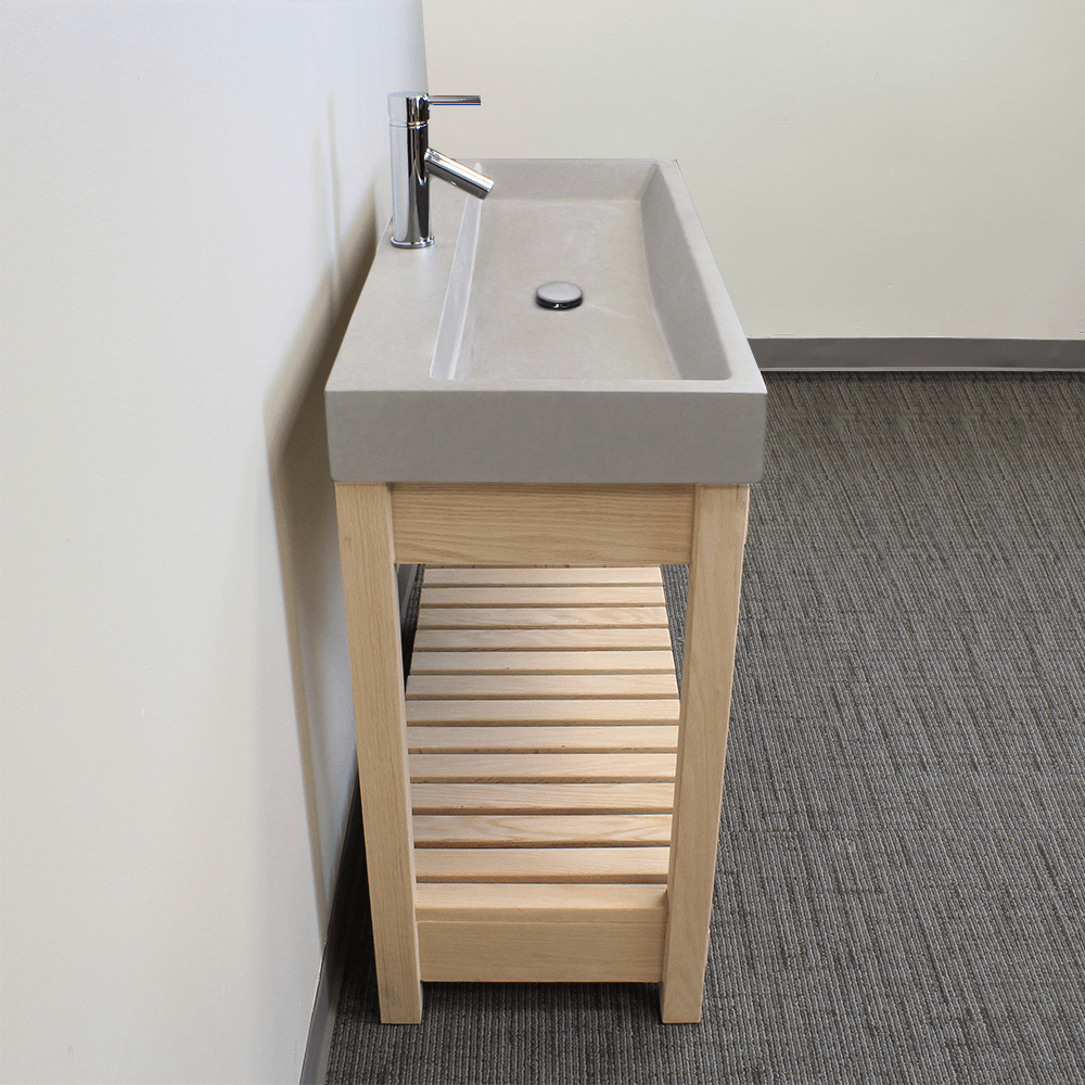 39" Amador Rectangular Cast Concrete Vessel Sink with Wood Stand - White Sandstone