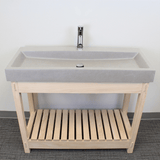 39" Amador Rectangular Cast Concrete Vessel Sink with Wood Stand - White Sandstone