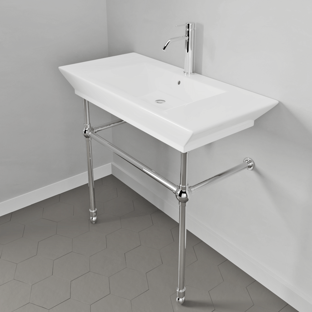 40" Cankton Fireclay Console Bathroom Sink with Brass Stand