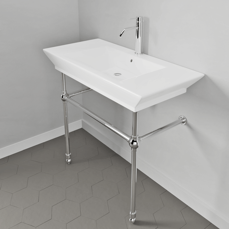 40" Cankton Fireclay Console Bathroom Sink with Brass Stand