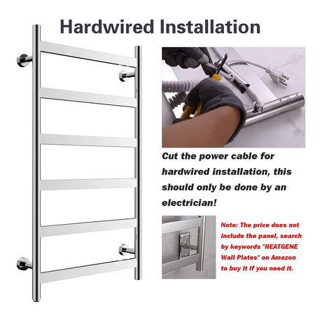 41" Tall 6 Flat Bar Wall-Mount Hard-Wiring/Plug in Towel Warmer