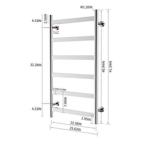 41" Tall 6 Flat Bar Wall-Mount Hard-Wiring/Plug in Towel Warmer