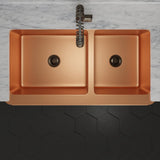 42" Ashland Copper Vine Design 60/40 Offset Double-Bowl Farmhouse Sink