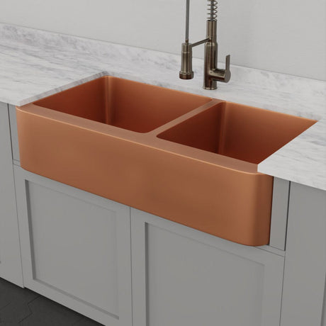 42" Dolton Smooth Copper 60/40 Offset Double-Bowl Farmhouse Sink
