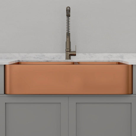 42" Dolton Smooth Copper 60/40 Offset Double-Bowl Farmhouse Sink