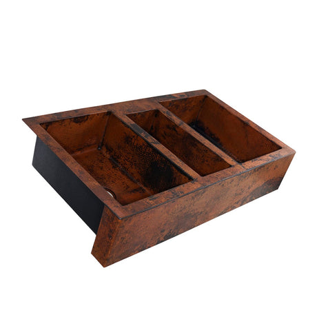 42" Gelsorp Hammered Copper Triple-Bowl Farmhouse Sink - Extra-Wide