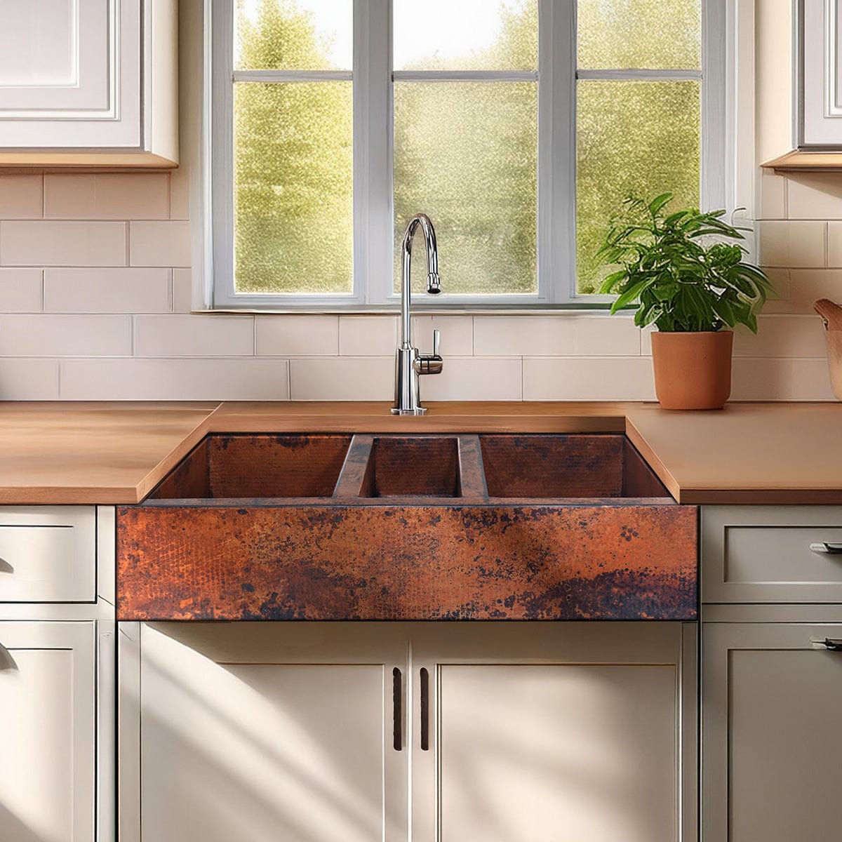 【春セール価格】JUKI ミシン台リメイク アイアンフレーム ダークブラウン Extra-Wide 42 Hammered Copper Triple Sink – Magnus Home Products