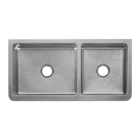 42" Glenway 60/40 Double-Bowl Stainless Steel Farmhouse Sink - Matte Hammered Steel