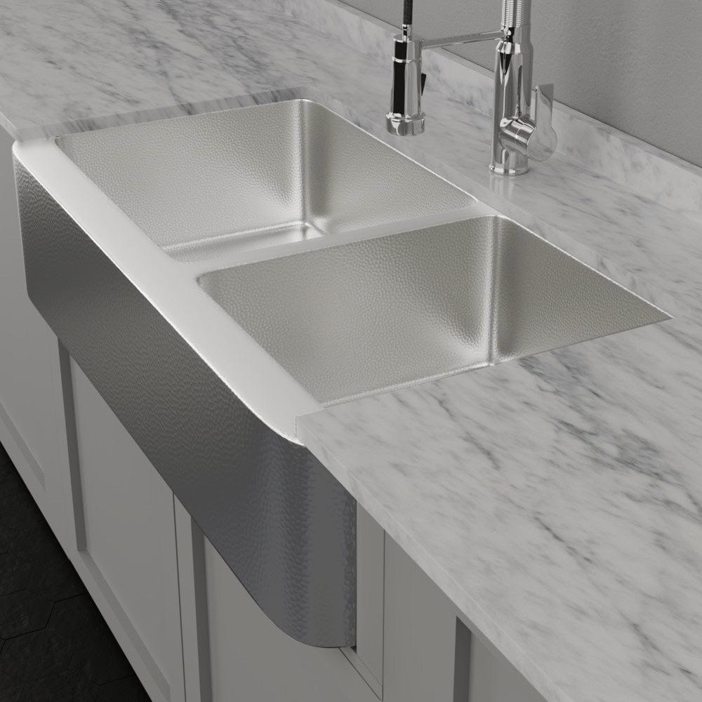 42" Glenway 60/40 Double-Bowl Stainless Steel Farmhouse Sink - Matte Hammered Steel