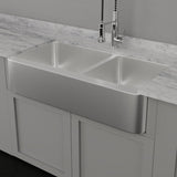 42" Glenway 60/40 Double-Bowl Stainless Steel Farmhouse Sink - Matte Hammered Steel