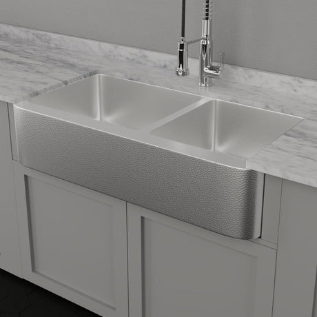 42" Glenway 60/40 Double-Bowl Stainless Steel Farmhouse Sink - Matte Hammered Steel