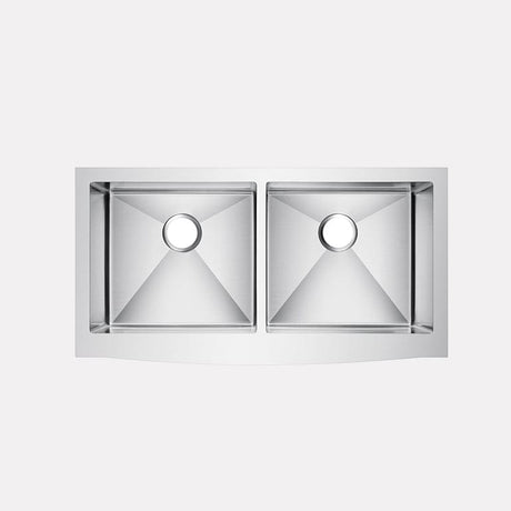 42" Pinson Stainless Steel Double-Bowl Farmhouse Sink - Rippled Apron