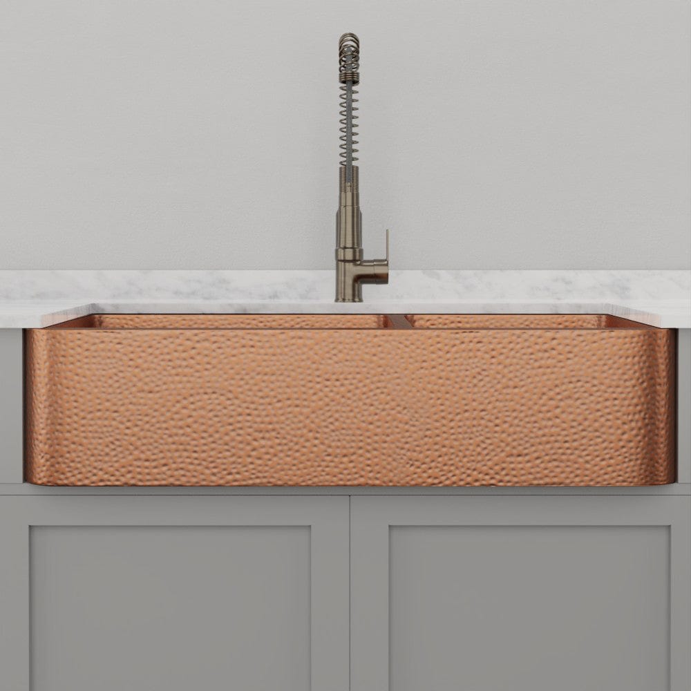 42" Sinclair Hammered Copper 60/40 Offset Double-Bowl Farmhouse Sink