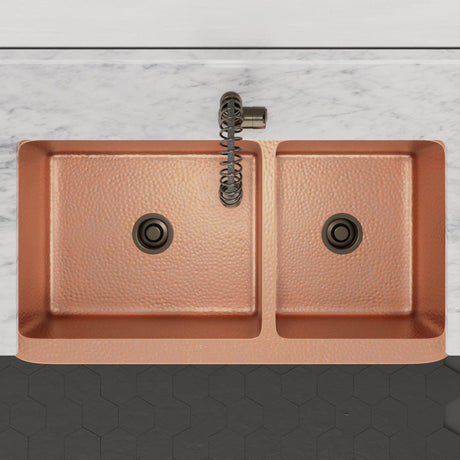42" Sinclair Hammered Copper 60/40 Offset Double-Bowl Farmhouse Sink