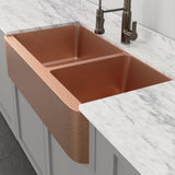 42" Sinclair Hammered Copper 60/40 Offset Double-Bowl Farmhouse Sink