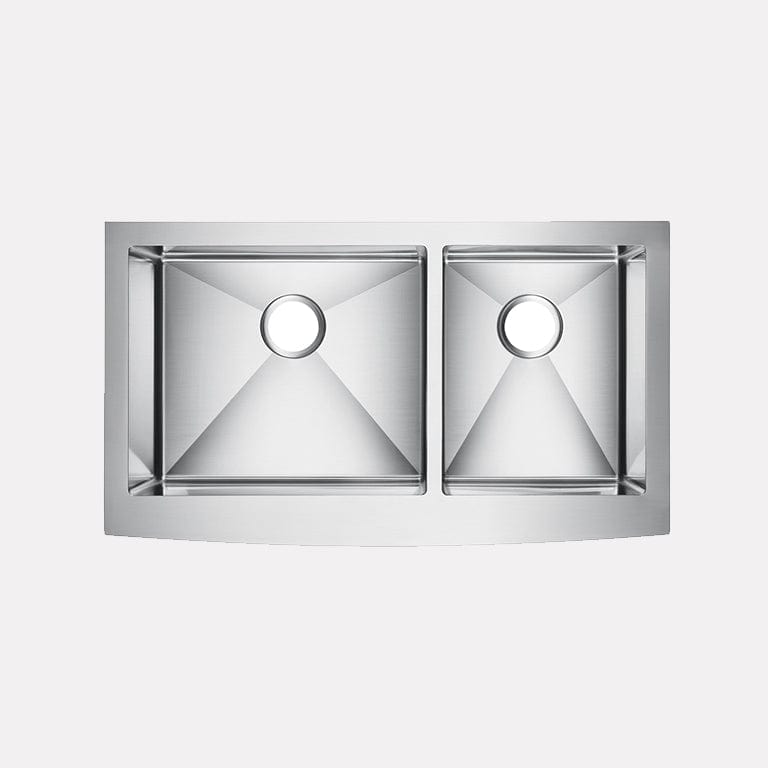 42" Sipsey Stainless Steel 60/40 Offset Double-Bowl Farmhouse Sink - Curved Apron