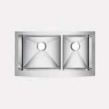 42" Sipsey Stainless Steel 60/40 Offset Double-Bowl Farmhouse Sink - Curved Apron
