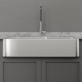 42" Talbert 60/40 Double-Bowl Stainless Steel Farmhouse Sink - Polished Hammered Steel