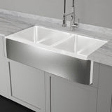 42" Talbert 60/40 Double-Bowl Stainless Steel Farmhouse Sink - Polished Hammered Steel