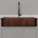 42" Viki 60/40 Hammered Copper Farmhouse Sink - Antique Copper Interior with Dark Copper Exterior