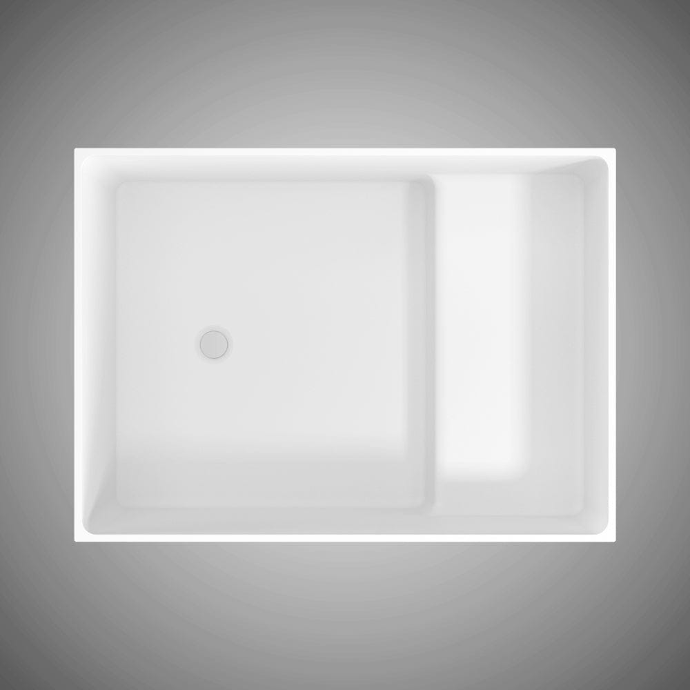 43" Haru Solid Surface Stone Resin Japanese Rectangular Soaking Bathtub with Integral Seat
