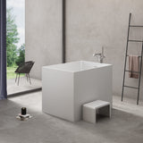 43" Haru Solid Surface Stone Resin Japanese Rectangular Soaking Bathtub with Integral Seat