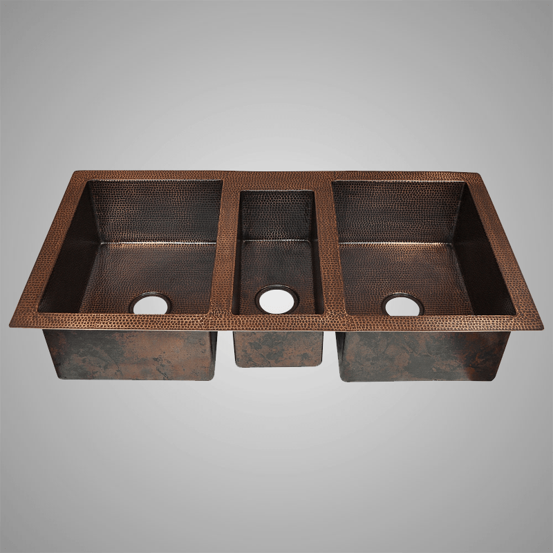 45" Buenavista Hammered Copper Triple-Bowl Drop-In Kitchen Sink