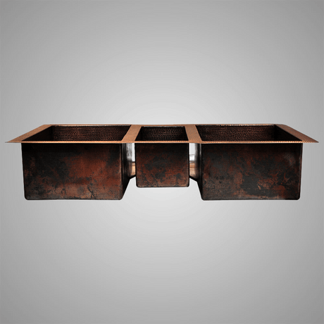45" Buenavista Hammered Copper Triple-Bowl Drop-In Kitchen Sink
