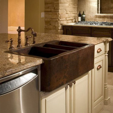 45" Gelsorp Hammered Copper Triple-Bowl Farmhouse Sink - Extra-Wide