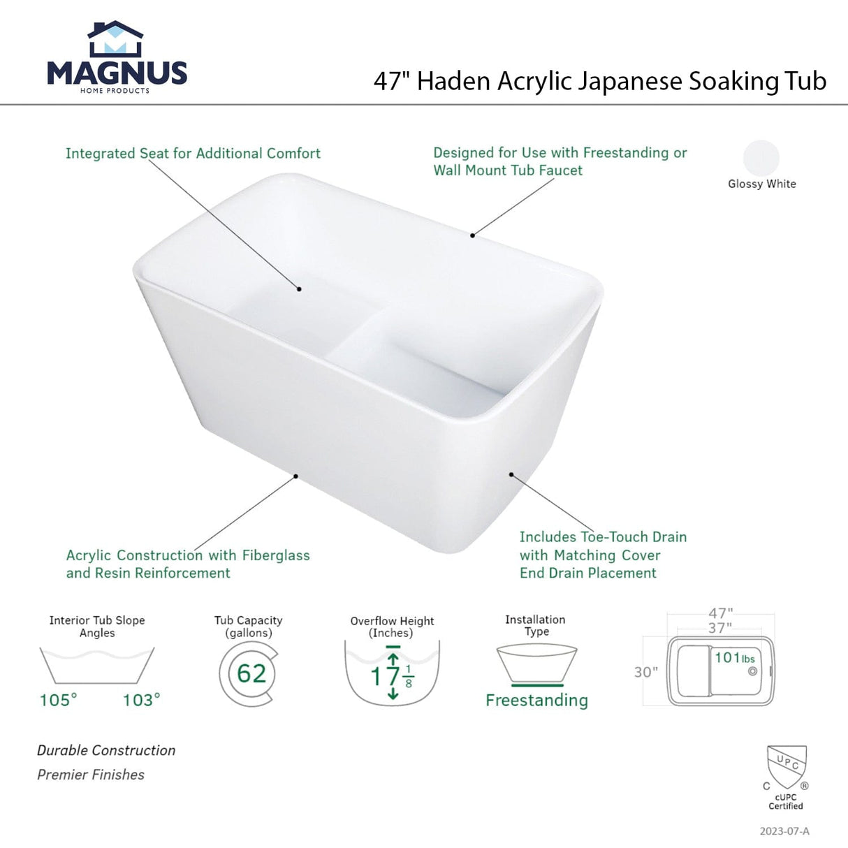 47" Haden Acrylic Japanese Soaking Tub