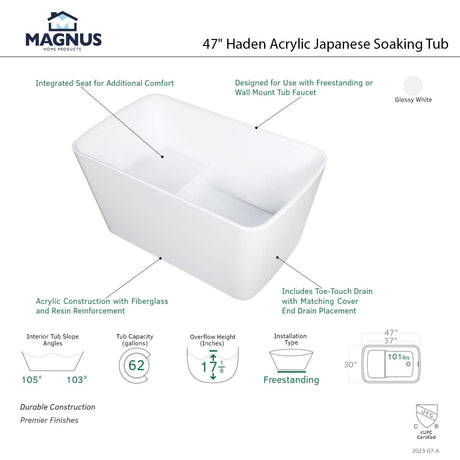 47" Haden Acrylic Japanese Soaking Tub