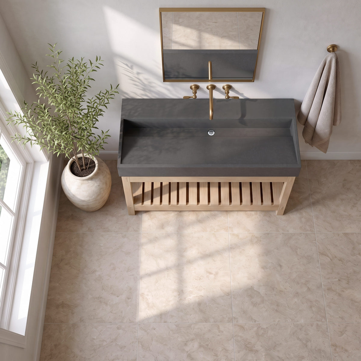 47" Thorold  Rectangular Cast Concrete Vessel Sink with Wood Stand - Dark Gray